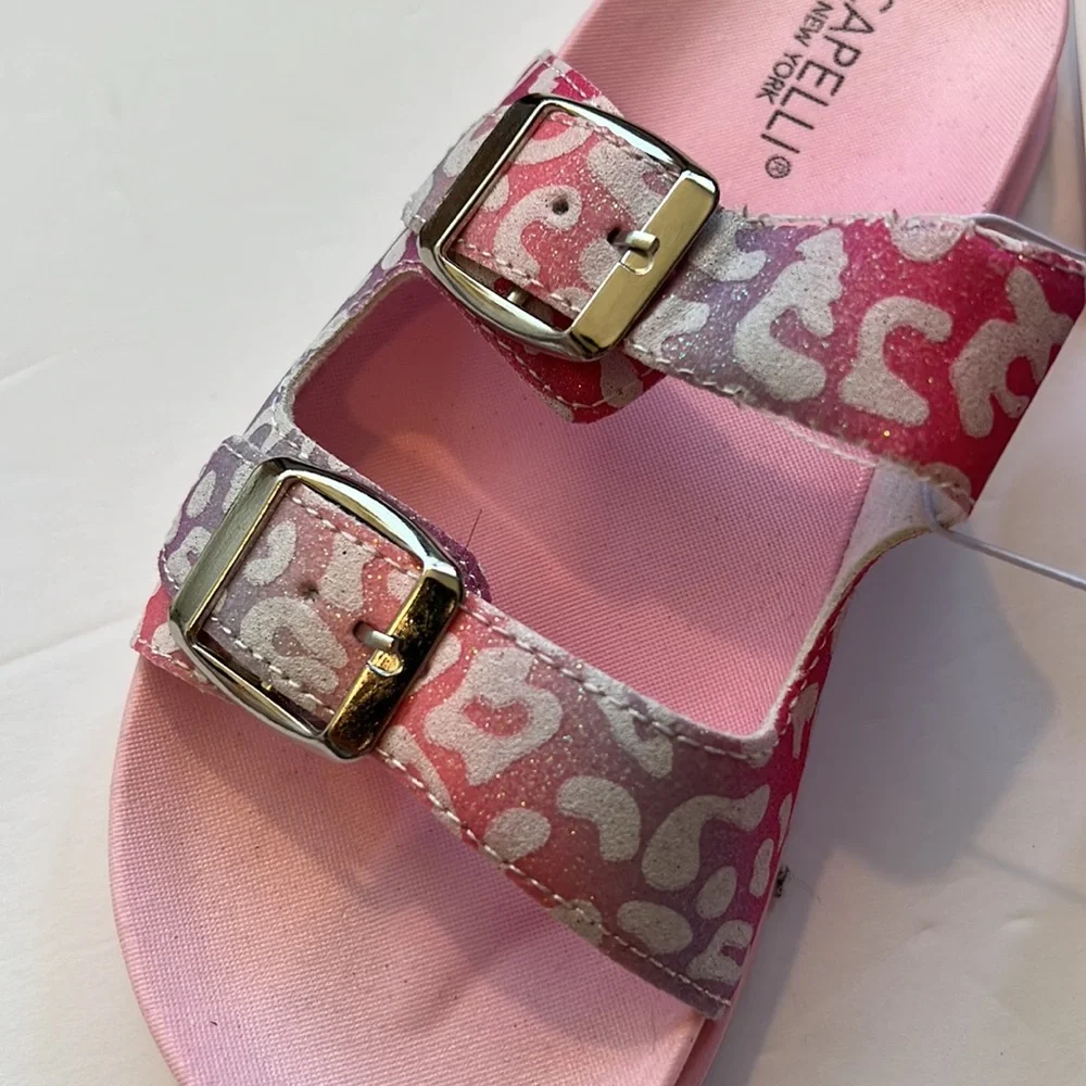 NWT👡 Elli by Capelli of New York Girl's Double Strap Buckle Slides SZ-12/13